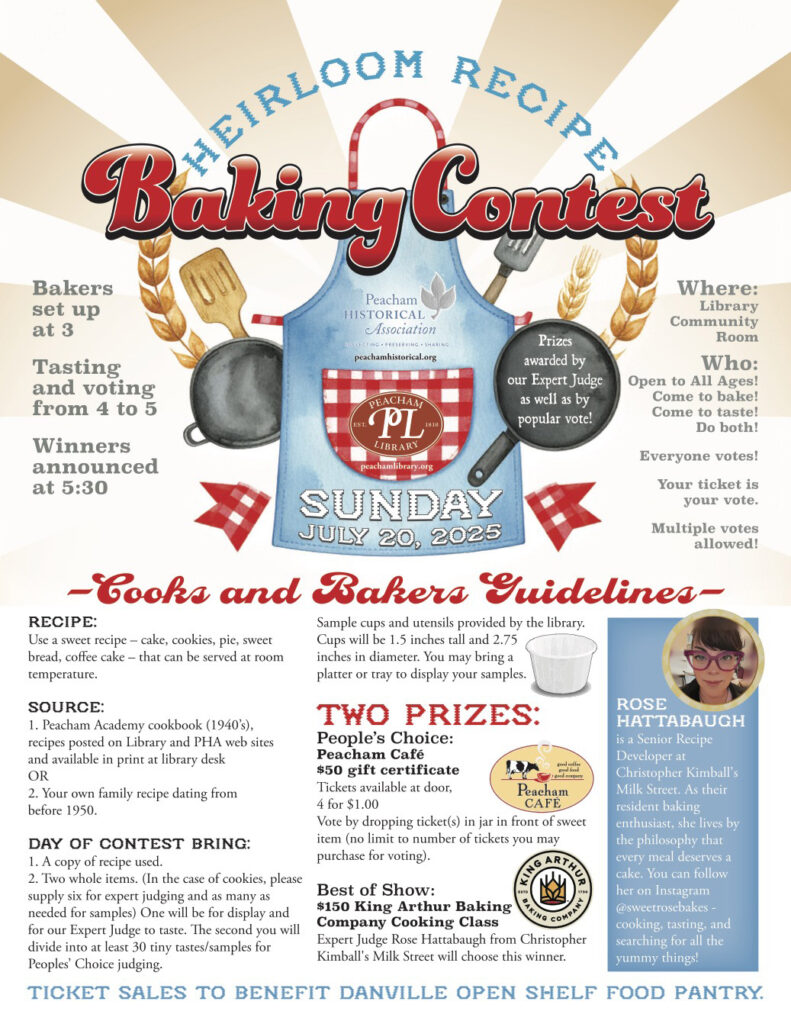 Peacham Library and Peacham Historical Association present the 2025 Heirloom Baking Contest